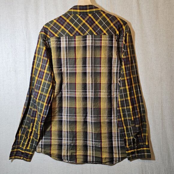 R. Sole Mens 2XL Mixed Print Plaid Yellow Green Blue Long Sleeve Streetwear - Picture 5 of 9